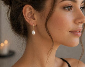 Sterling Silver or 18k gold filled Pearl Earrings – Teardrop Dangle gift for her