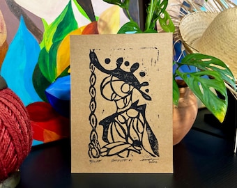 Don Quixote Linocut Print — Handmade in Black Ink on Craft Paper  | Limited Edition Signed | Literature Print | Office Wall Art