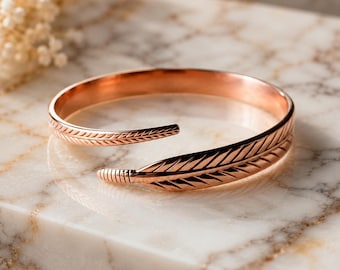 99,9 % reines Kupfer-Armband mit Blattmotiv, verstellbar, minimalistisch, für Damen, von der Natur inspiriertes Geschenk