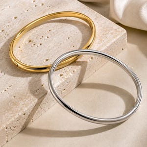 Minimalist Gold & Silver Bangle Bracelet, Waterproof Stainless Steel Bracelet, Stackable Everyday Jewellery, Gift for Her