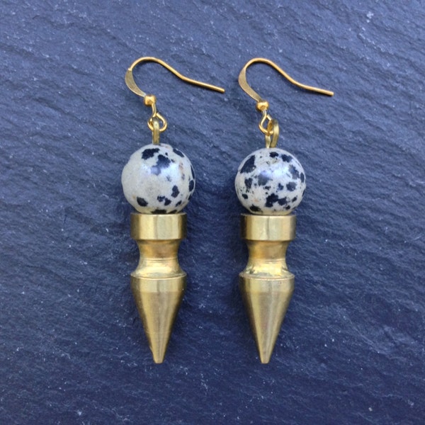 Sale - Dalmatian Jasper Crystal BalL Earrings - Brass