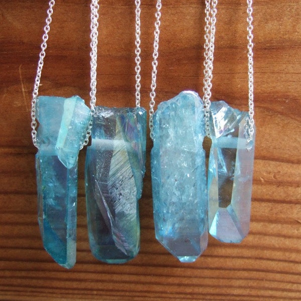 Sterling Silver Aqua Aura Quartz Point Necklace