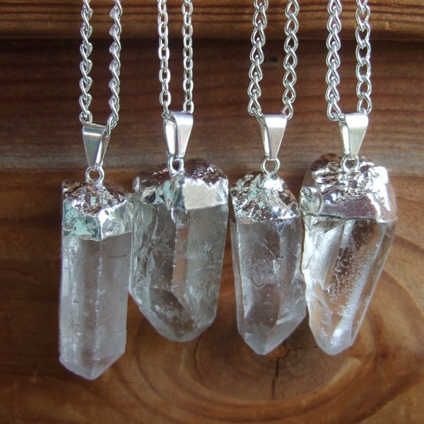 Silver Dipped Quartz Crystal Point Necklace