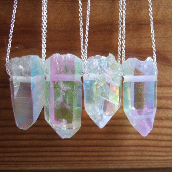 Opal Aura Quartz Point Necklace - Sterling Silver