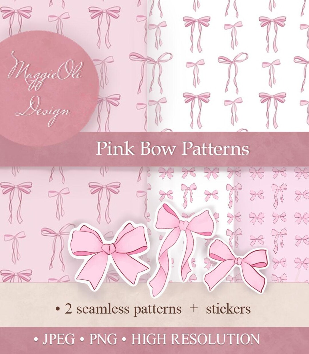Pink Bow Seamless Patterns | Coquette Baby Girl Digital Paper - Etsy