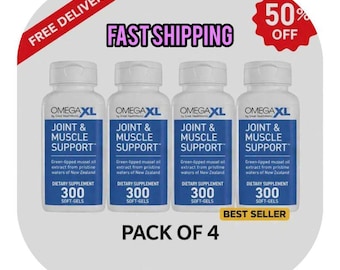 Paquete de 4 cápsulas Omega XL 300 - Alivio para articulaciones y músculos con mejillón de labios verdes