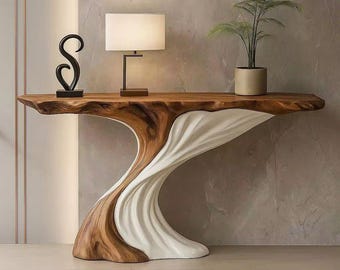 Modern Live Edge Console Table, Wooden Resin Entryway Table