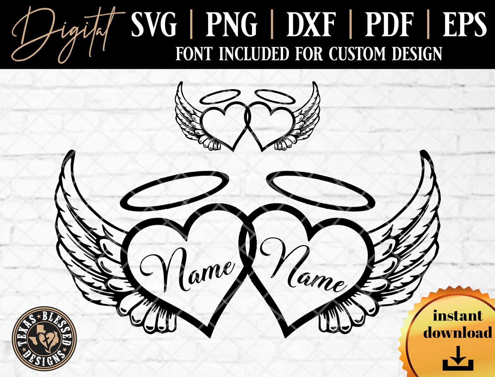 In Loving Memory SVG Two Hearts Two Names Wings and Halo - Etsy