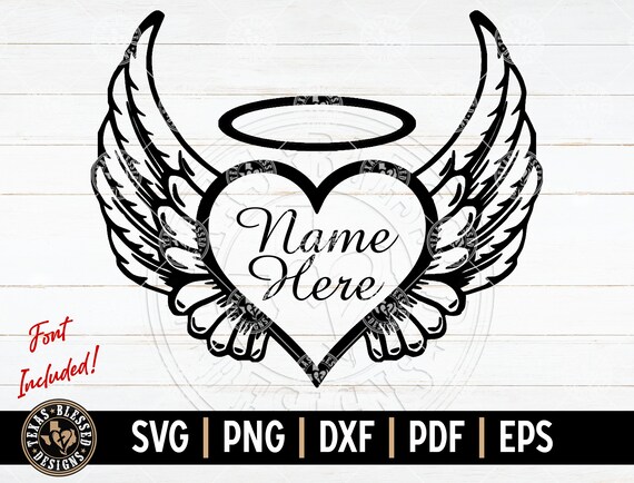 In Loving Memory SVG Angel Wings Heart Halo Memorial Digital Design Memorial Angel Wings SVG