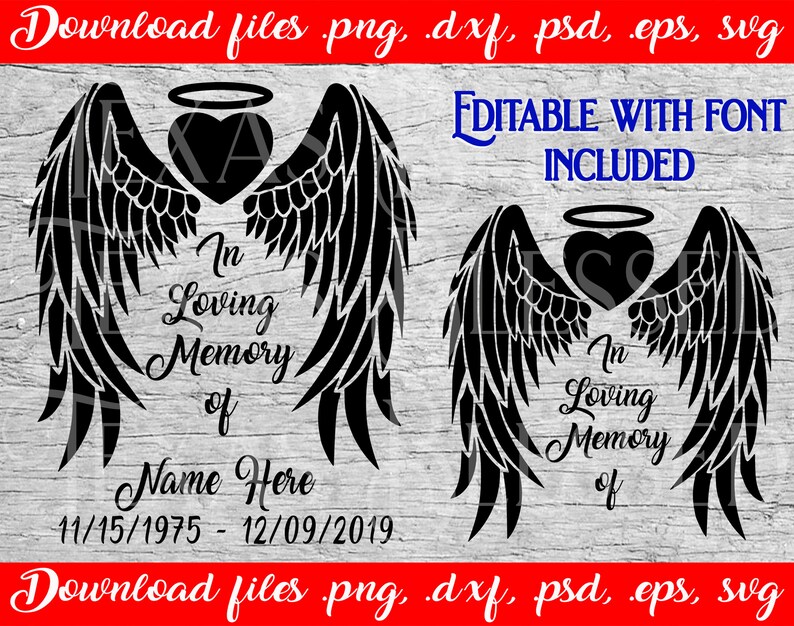 Download SVG In Memory Angel Wings Heart Halo Editable BY YOU | Etsy