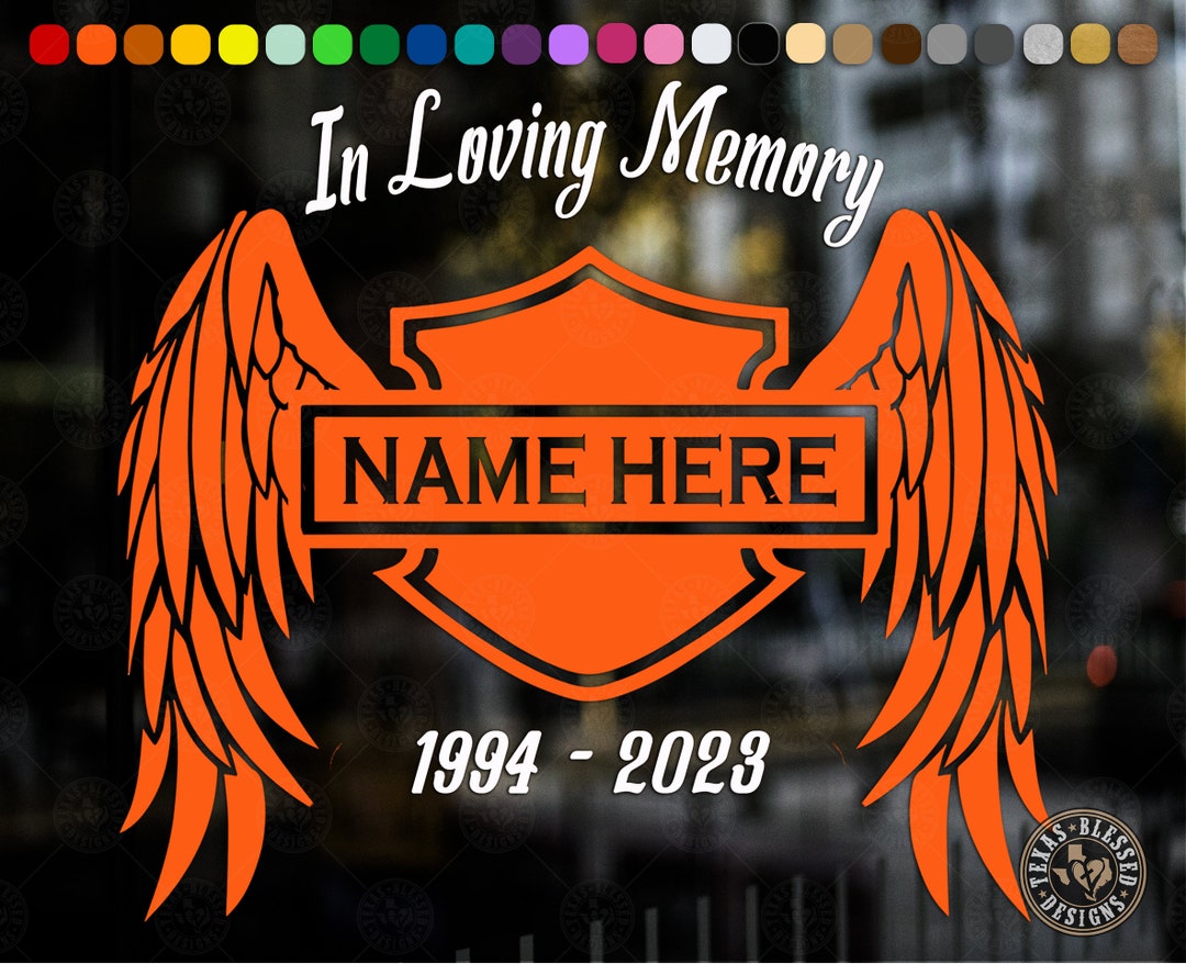 In Loving Memory Harley Davidson Angel Wings Vinyl Decal Etsy