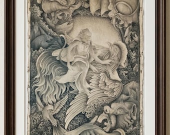 Vintage Balinese Batuan Painting – Hanuman Jatayu Ramayana Ink Canvas Folk Art