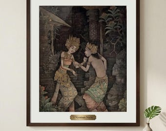 Vintage Balinese Painting on Canvas – "Janji Setia di Taman Sari" by I Nyoman Nada