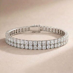 Moissanit Tennisarmband: 925 Sterling Silber, Lab Rubin Diamant Alternative, zweireihiges Tennisarmband