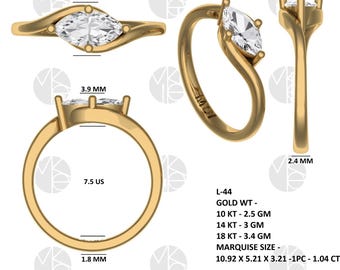 Anillo CAD STL / Anillo de oro con diamantes Diseño de joyería 3D / Listo para fundición