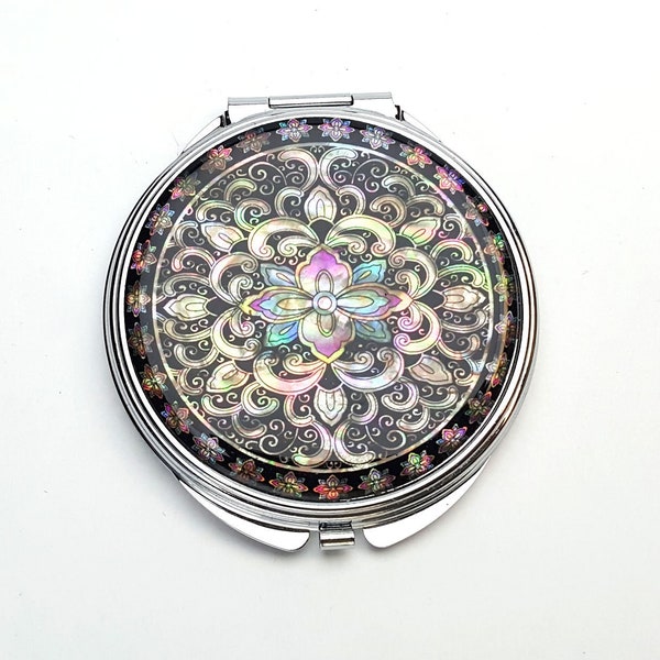 Dangcho Pattern Mother of Pearl Magnifying Compact Mirror for Purses