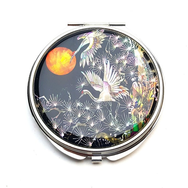 Songhak Mother of Pearl Magnifying Compact Mirror for Purses