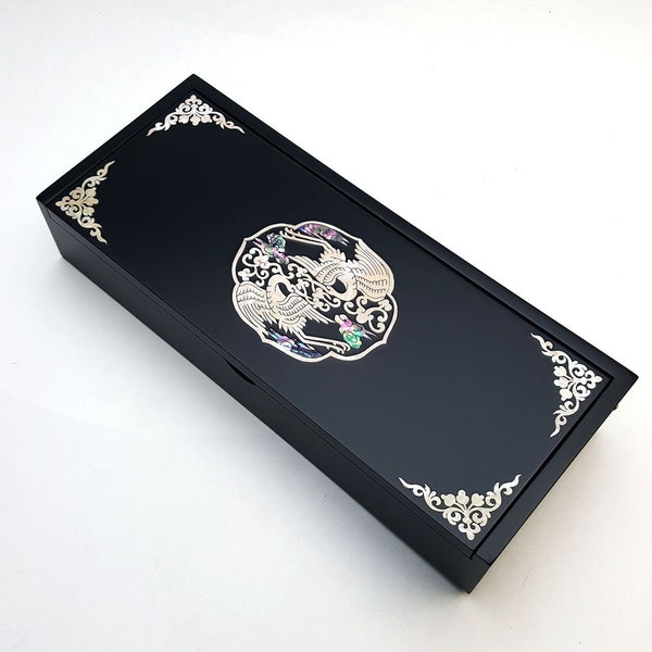 Mother of Pearl Inlay Traditional Korean Cranes Pattern Pencilcase