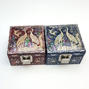 Square Box with Mirror Traditional Korean Najeon Chilgi Cranes Organizer