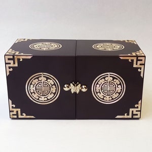 Najeon-Chilgi Folding Jewelry Box with 4 drawers, Traditional Korean Inlaid Lacquerware