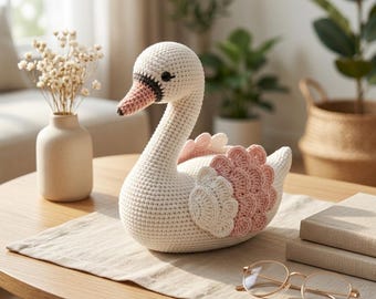 Beginner Crochet Swan Amigurumi Pattern, Easy Feather Wings (PDF Download)
