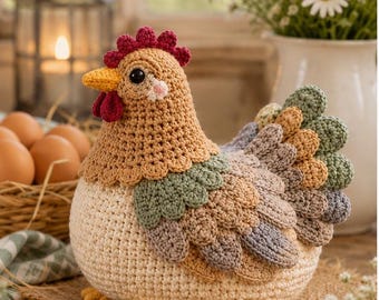 Crochet Chicken Pattern PDF, Amigurumi Hen Tutorial, Farmhouse Decor, Plush Bird Crochet, Instant Download