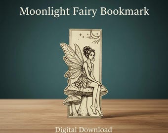 Fairy Bookmark SVG for Laser Cut, Moonlight Mushroom Design, Digital Download