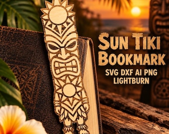 Sun Tiki Bookmark SVG DXF Ai PNG | Tribal Mask Laser Cut File