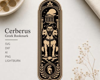 Cerberus Greek Bookmark SVG Ai DXF PNG LightBurn Laser File Mythology Bookmark Design