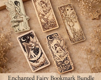 Enchanted Fairy Bookmark Bundle – Set of 5 Vintage Fantasy Bookmarks SVG DXF PNG LightBurn