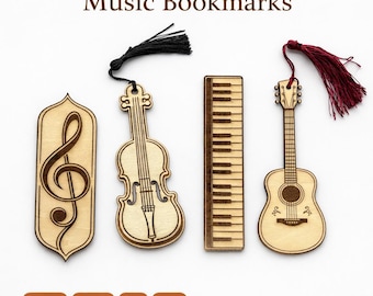 Music Bookmark Bundle SVG | Guitar, Piano, Sax, Treble Clef Laser Files (Digital Download)