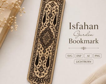 Isfahan Garden Bookmark Laser Cut File, Persian Floral Wood Engraving SVG DXF Ai PNG