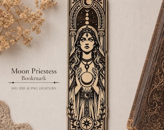 Moon Priestess Bookmark SVG | Gothic Tarot Woman Laser Engraving File | DXF PNG Ai LightBurn