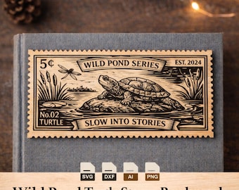 Wild Pond Schildkröte Stempel Lesezeichen SVG | Laser Cut Holzdatei | DXF PNG Ai LightBurn