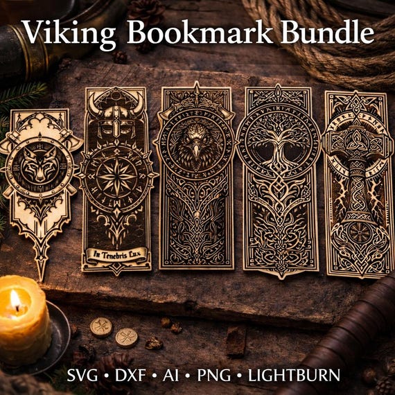 Viking Bookmark Bundle SVG | Norse Mythology Laser Engraving Files (Digital Download)