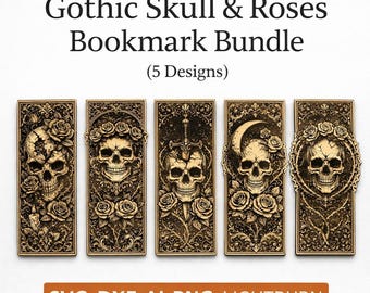 Gothic Skull Roses Bookmark Bundle (5 Designs) Laser Engraving Files