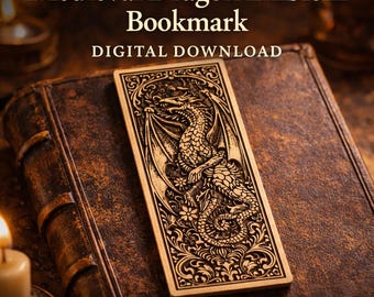 Medieval Dragon Emblem Bookmark SVG PNG | Laser Engraving Design | Gothic Line Art File