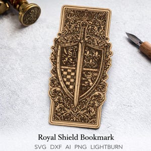 Royal Shield Bookmark SVG DXF Ai PNG LightBurn Heraldic Medieval File