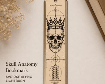 Skull Anatomy Bookmark SVG, DXF, AI, Png, Lightburn Medical Gothic Laser Engraving File