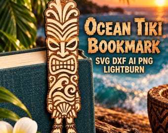 Ocean Tiki Bookmark SVG DXF Ai PNG | Polynesian Mask Laser Cut File