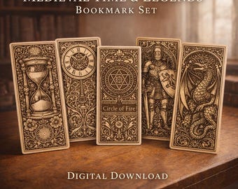 Mittelalterliches Gothic Lesezeichen SVG Bundle - 5 Fantasy Laser Cut Designs | Drachen & Ritter Kollektion