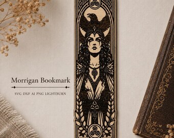 Morrigan Bookmark SVG | Celtic Raven Goddess Laser Engraving File | Gothic DXF PNG Ai LightBurn