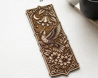 Hummingbird Bookmark SVG, Gothic Floral Bird Laser Engraving File, DXF PNG LightBurn