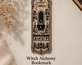 Witch Alchemy Bookmark SVG DXF Ai Lightburn, Pixel Magic Laser Cut Design