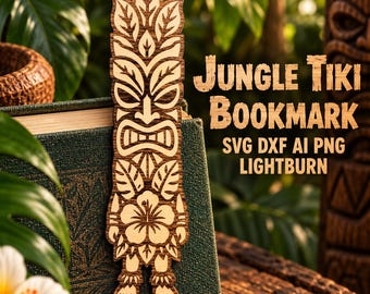 Jungle Tiki Bookmark SVG DXF Ai PNG | Tropical Tribal Mask Laser Cut File