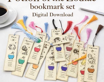 Potion of the Zodiac – 12 Zodiac Bookmarks Svg Dxf Ai Png LightBurn | Laser Cut File