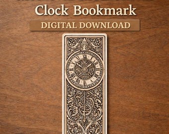 Medieval Mechanical Clock Bookmark SVG PNG | Laser Engraving Design | Gothic Line Art File