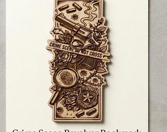 Crime Scene Revolver Bookmark SVG | Detective Laser Engraving File DXF PNG Ai