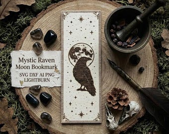 Mystic Raven Moon Bookmark SVG | Witch Laser Engraving File (Digital Download)