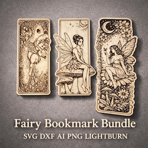 Marcapáginas de hadas cortados con láser / Diseños de madera grabados (archivo SVG, DXF, PNG, AI, LightBurn)